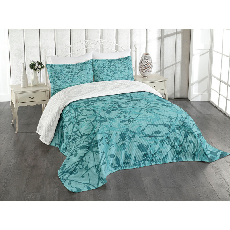 Teal Blue Quilted King Bedspread Set with Pillow Shams