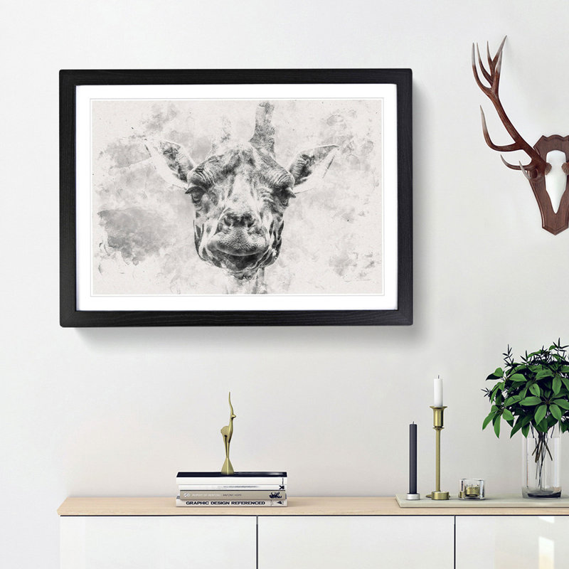 Wonderful Giraffe Watercolour - Picture Frame Graphic Art, Black, 33cm H x 45cm W x 2cm D