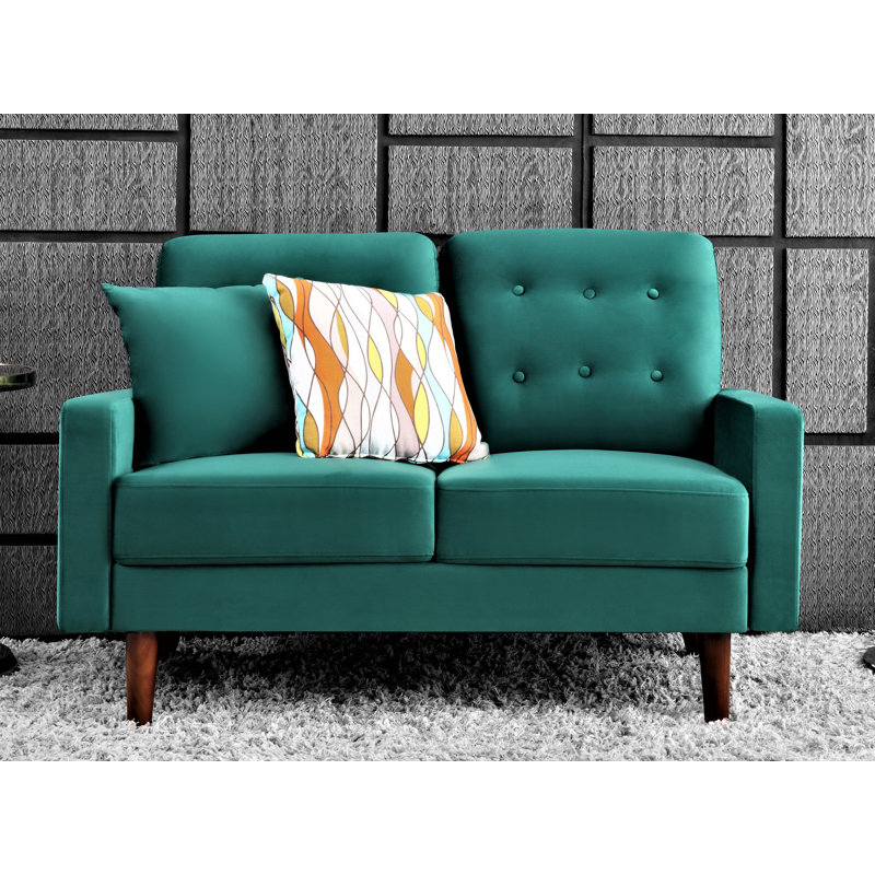 Kellerman 50.4" Velvet Square Arm Loveseat with Reversible Cushions, Green