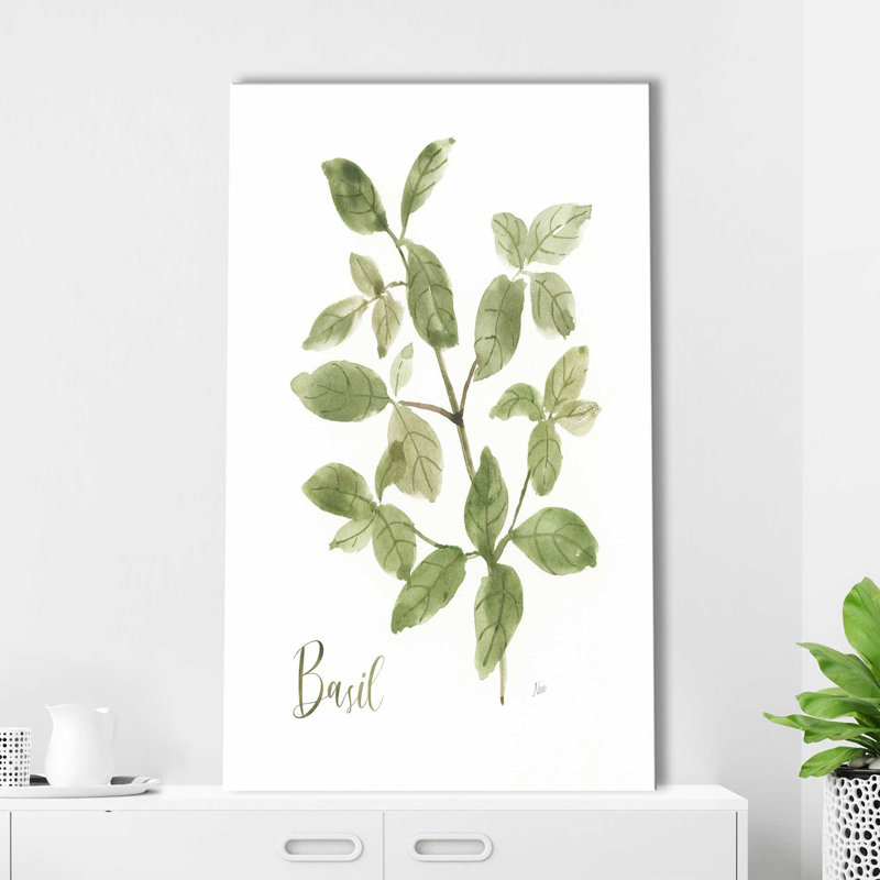 Herbe et basilic - Peinture, L 18 po x H 30 po, Toile tendue