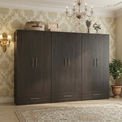 3-Piece Wooden Wardrobe With 3 Drawers