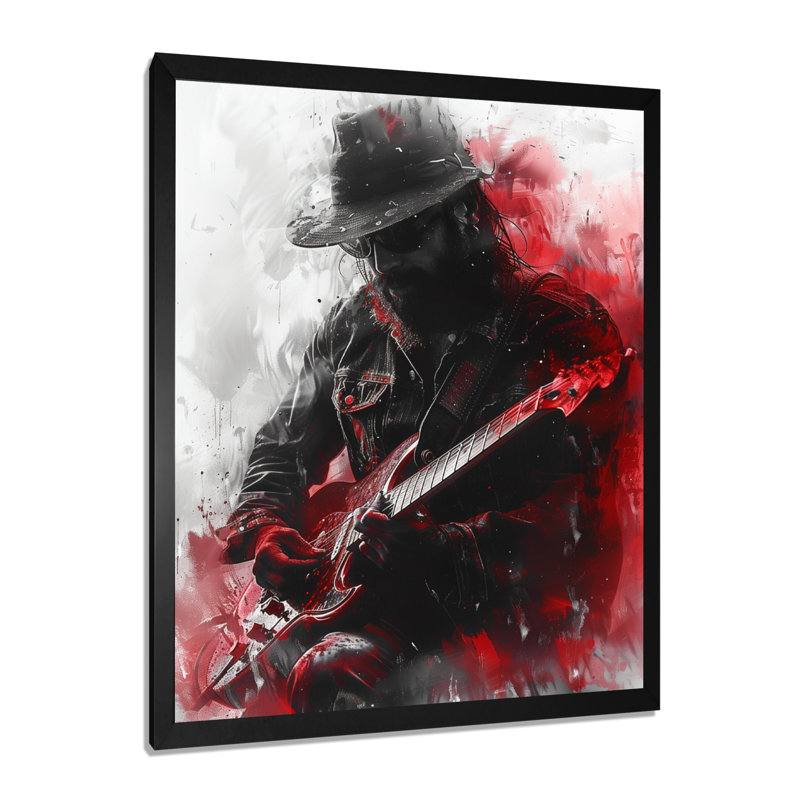 «Grey Red Music Rock», reproduction d'art mural, Cadre simple noir, bois massif, H 30 po x l 40 po