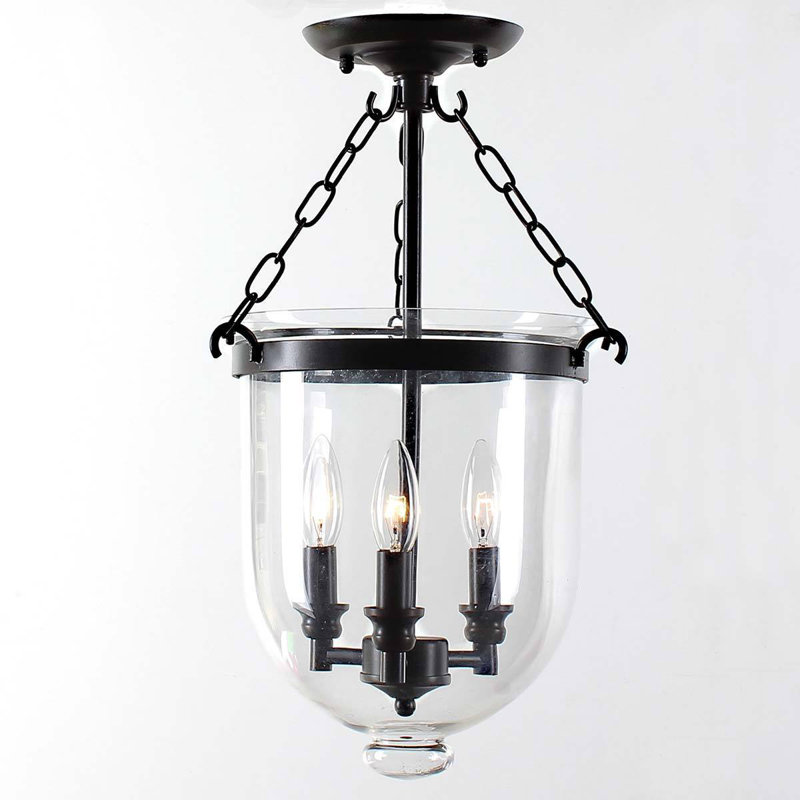 Lytell 12.4" 3-Light Semi-Flush Mount Ceiling Light, Antique Copper