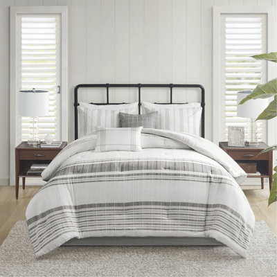 Ensemble d'édredon surdimensionné 6 pièces en jacquard de coton blanc / gris grand