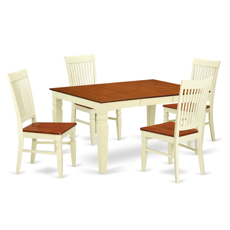 Ensemble de table de salle à manger 5 pièces comprenant une table rectangulaire en bois avec rallonge papillon et 4 chaises de cuisine, babeurre et cerise