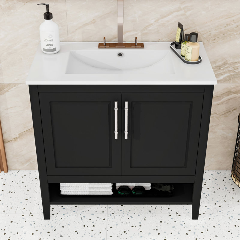 Meuble-lavabo de salle de bain avec lavabo, portes et tiroirs