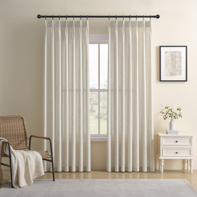 Pinch Pleated Light Filtering Linen Blended Curtains, Boho Back Tab Semi Sheer Drapes with Metal Rings and adjustable Hooks for Living Room Bedroom,2Panels,Cream Beige,40"×95"