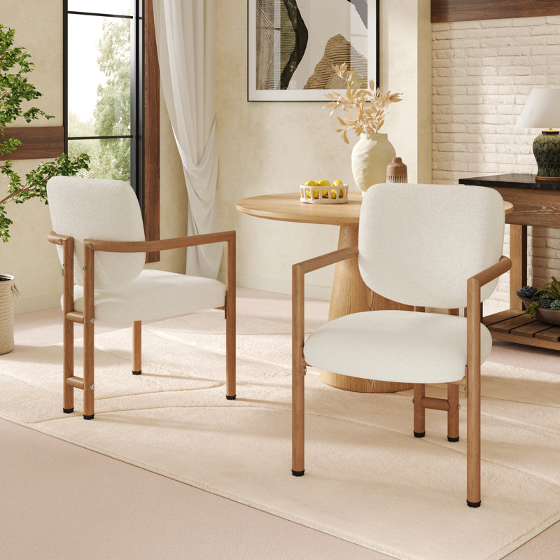 46cm H Boucle Upholstered Metal Armchair in Beige