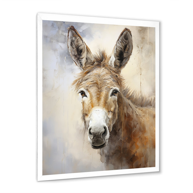 Soph sophistiqué Donkey Portrait II - Donkey, reproduction d'art sur toile encadrée, Cadre simple blanc