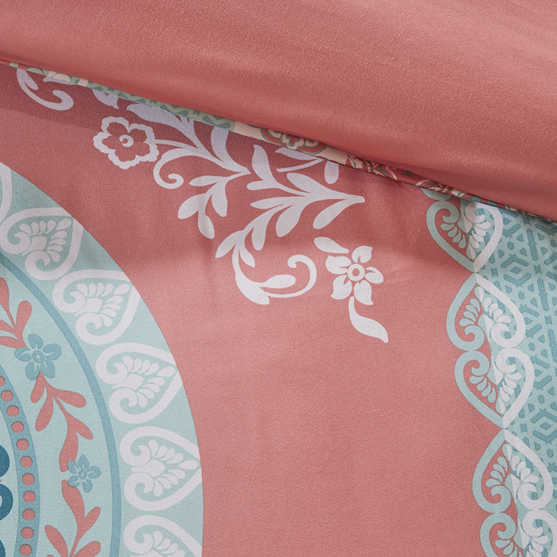 Literie corail à médaillon avec draps - Détails détaillés, Édredon double, Corail