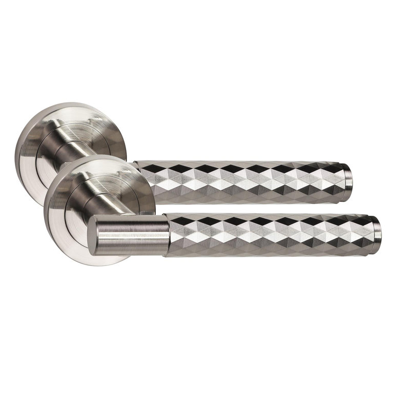 Golden Grace Knurled Diamond Cut T-Bar Bathroom Door Handle Set with Matching Key Hole Escutcheon