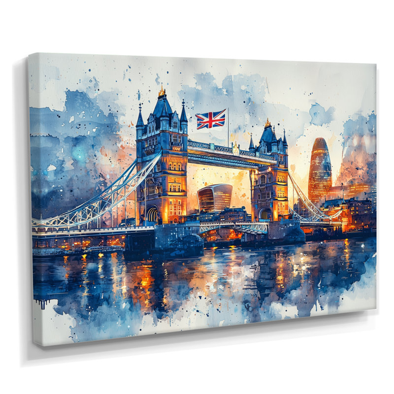 «Moonlight on Tower Bridge Lights In London II - England», art mural, H 34 po x l 44 po, Toile tendue, Ne s’applique pas