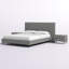 Lit plateforme gris Philips et deux tables de chevet-83782955