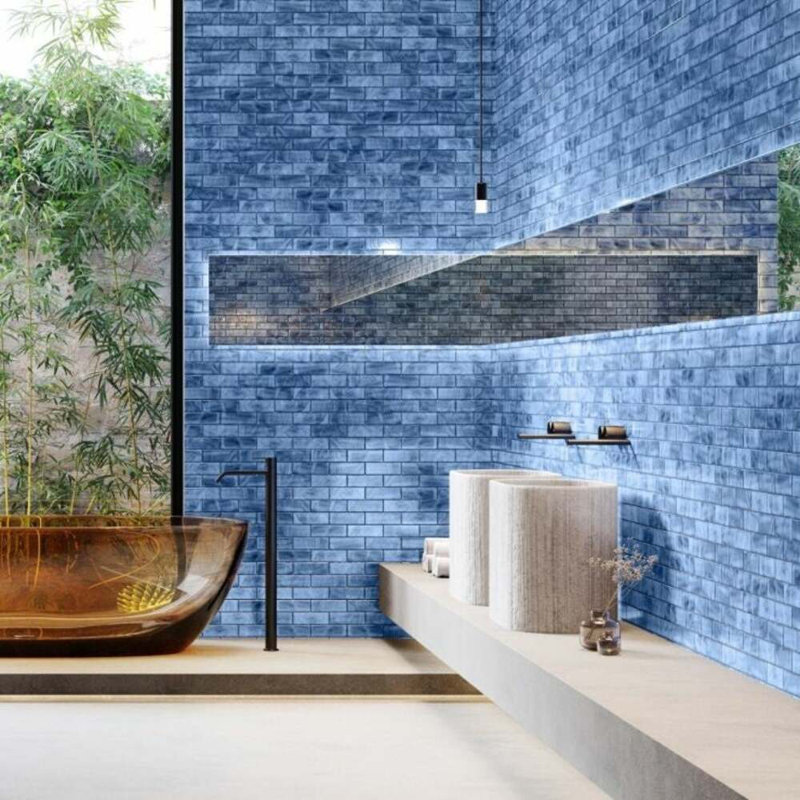 Magico 12x12 Iridescent Polished Glass Mosaic Tile, Sky Blue