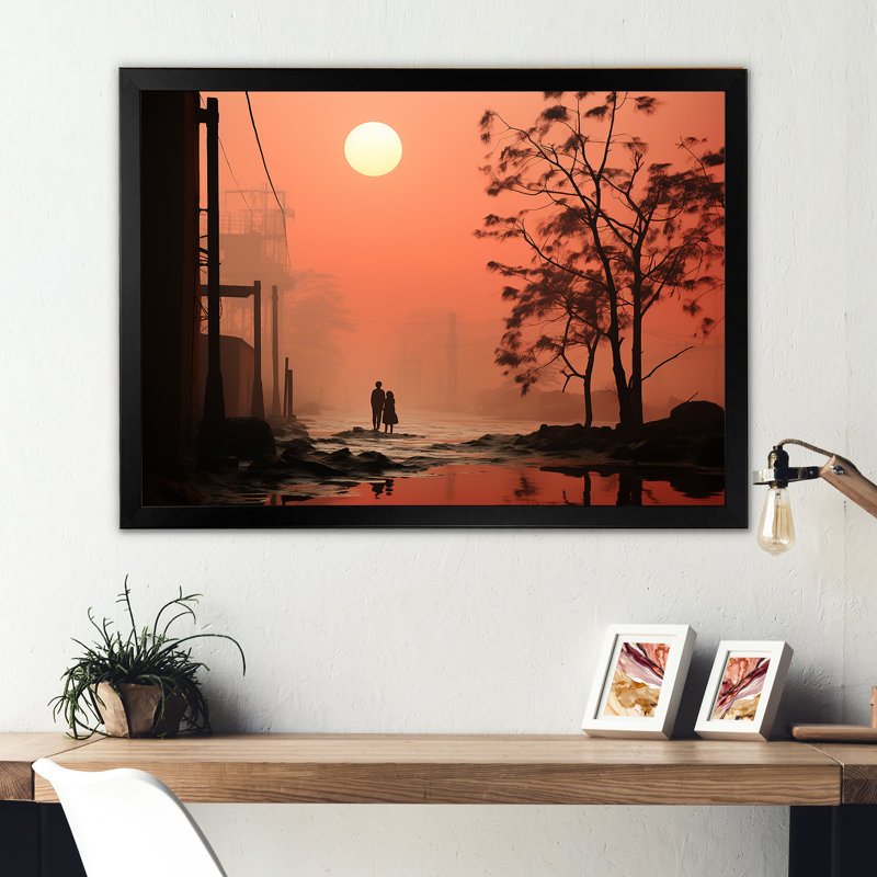Art industriel mural «Polulation Landscape» - usines, Cadre simple noir, H 16 po x l 32 po x P 1 po