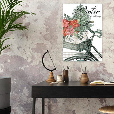 Winter Greetings Contemporary Poinsettia Winter Art