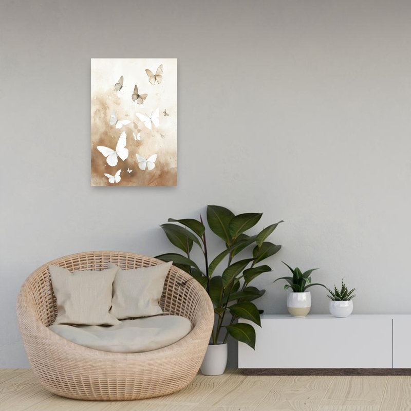 Flying Butterflies Delicate Dreamy Elegant Butterfly Nature Spring Wall Art Print by Mathieu - Wrapped Canvas Print
