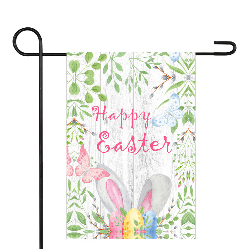 Drapeau de jardin Joyeuses Pâques avec oreilles de lapin 12,5 po x 18 po