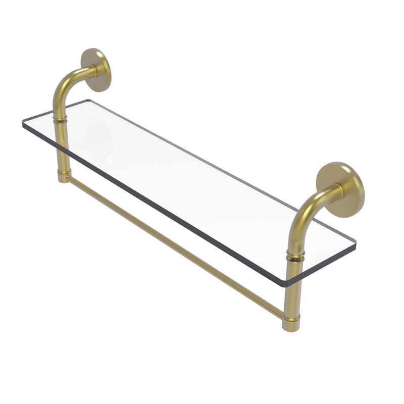 Tioga Bracket Shelf with Towel Bar, Satin Brass, 8" H x 16" W x 5" D