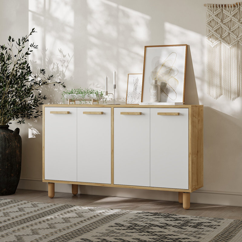 Console moderne, chêne saphir et blanc, 47,2 po x 29,0 po x 11,6 po | 100% panneau de particules enduit de mélamine, épaisseur: 0,7 pouce | Design scandinave élégant, parfait pour les vestibules et les salons
