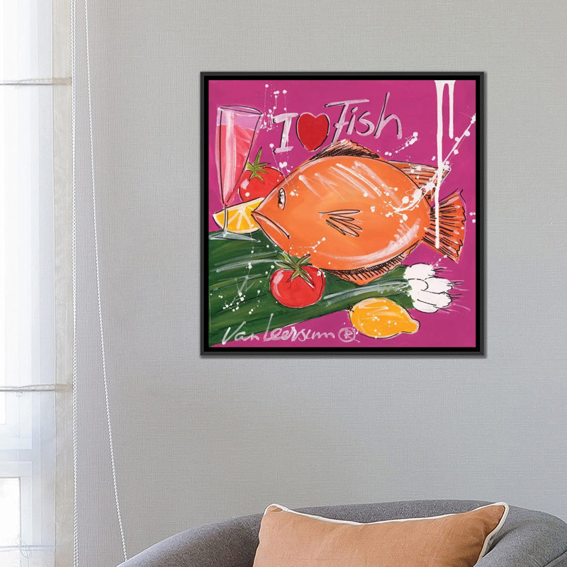 « i love fish », impression sur toile, Toile avec cadre noir, Pas de tapis, H 18 po x l 18 po x P 1,5 po