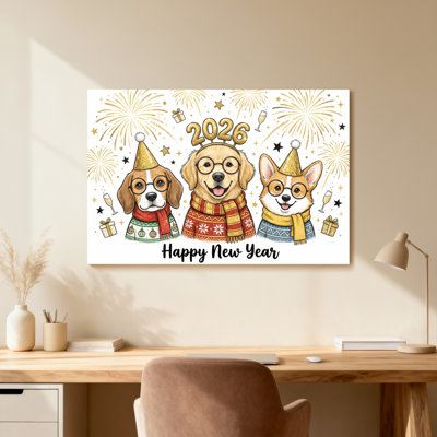 Animals Cute Dogs Wearing Hats And Scarves Celebrating New Year