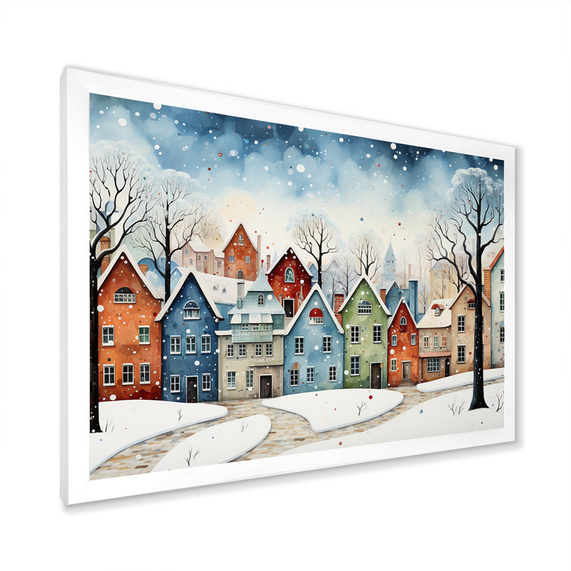 Multicolor Frosty City In Winter I - Winter Landscape, art mural, Cadre de coin blanc fermé, H 12 po x l 20 po x P 1 po