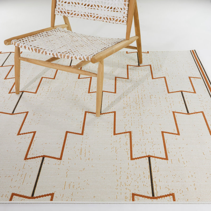 Large Rectangular Red and Beige Synthetic Braided Rug