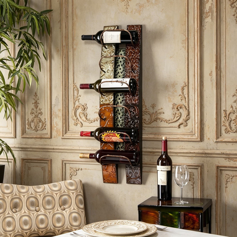 Support à vin mural pour 6 bouteilles, tablette de rangement en métal peu encombrante avec finition rustique, installation facile sans assemblage pour la cuisine, le bar ou la salle à manger