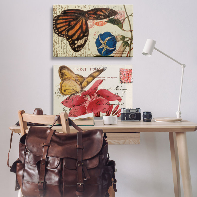  Ensemble de 2 reproductions d'art sur toile Butterfly Accent Postcards par Deborah Revell, H 24 po x l 36 po