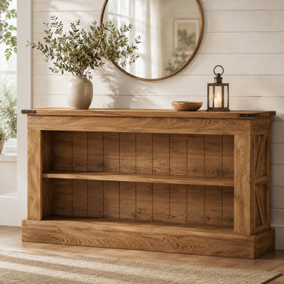 Table d'entrée de style campagnard naturel en bois naturel, armoire à dossier double en bois massif texturé avec rangement double couche