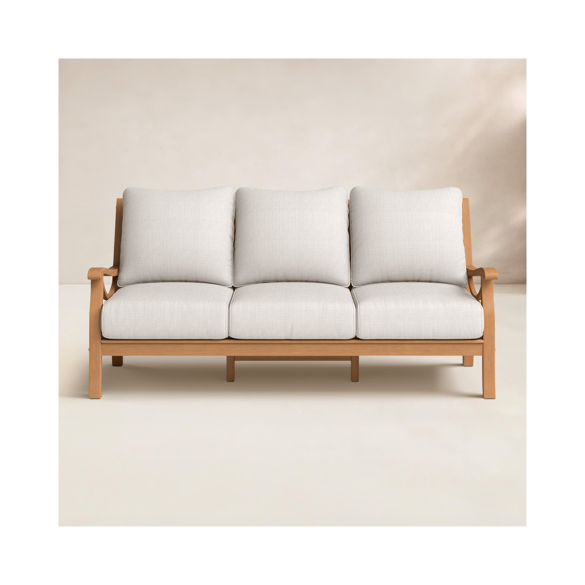 Brunswick 75.5'' Wide Teak Patio Sofa with Cushions, Natural, Beige