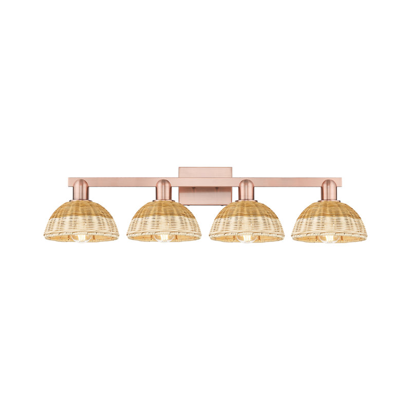 Ciesla - Luminaire pour salle de bain 4 lumières avec abat-jour natté, Cuivre antique, Quatre lumières