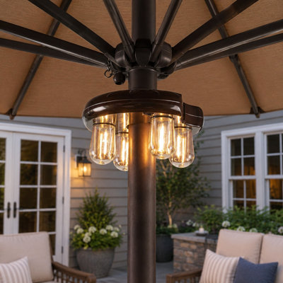 Brown Cordless Patio Umbrella Pole Light with LED Edison Bulbs, Battery Operation and 2 Lighting Modes for Garden, Patio, Backyard, Camping or BBQ, 1 Pack