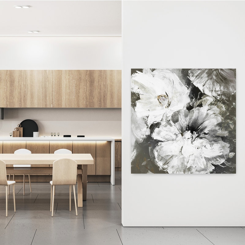 White And Grey Flowers Contemporary Flower Art, 48" H x 48" W