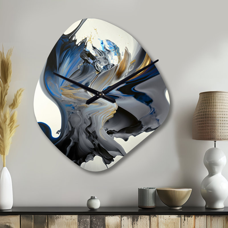 Horloge murale asymétrique en forme de spirale abstraite, bleu vif et lisse, Grand