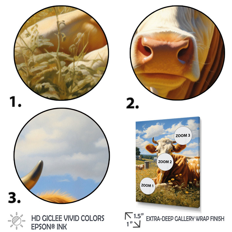 Vache contente - impressions sur toile animaux, Cadre photo noir, H 40 po x l 30 po x P 1,5 po