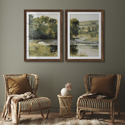 Premium Framed Wall Art Vintage Fine Art Antique Classic for Bedroom - 26"x36" Gold set of 2