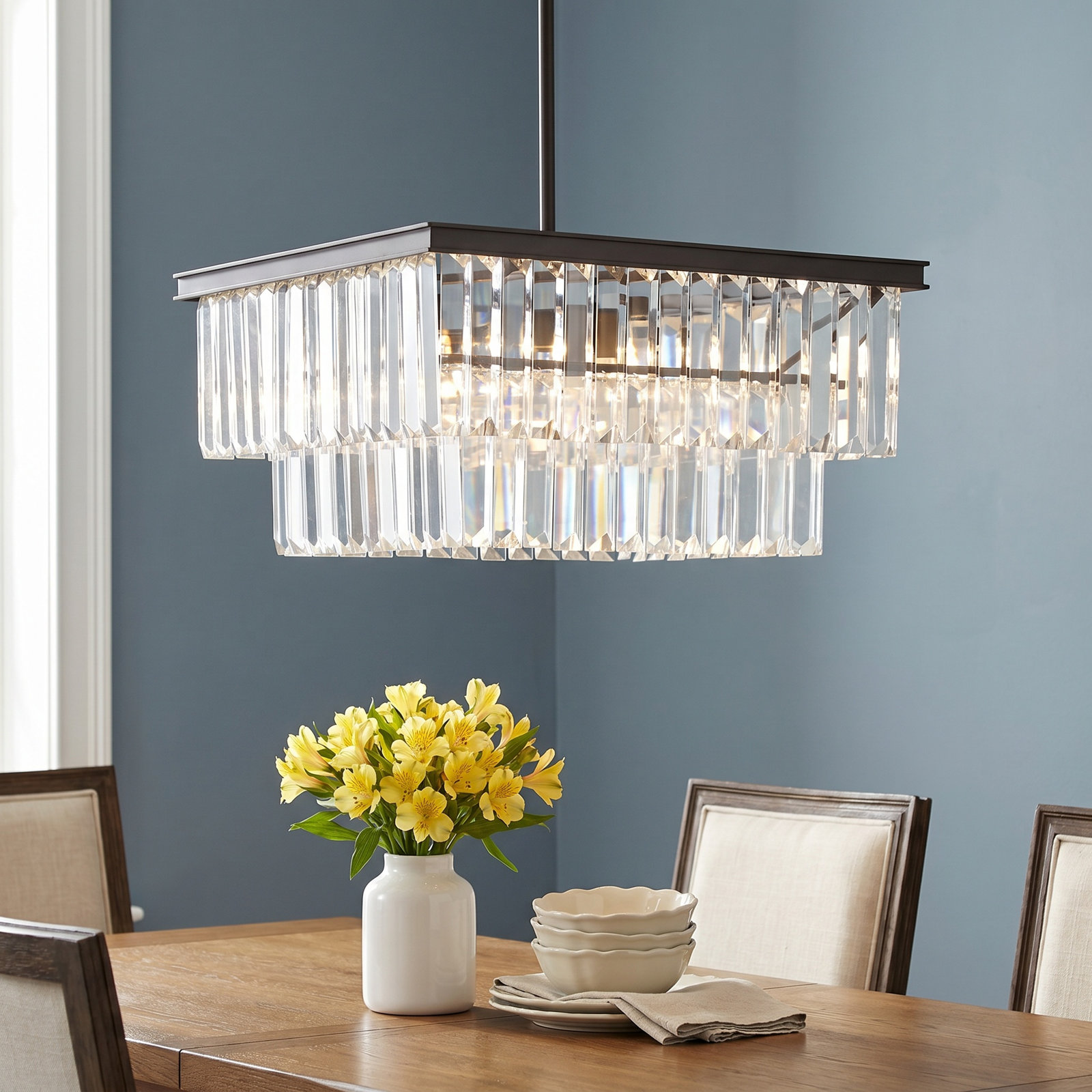 4 Light Glass Dimmable Pendant, Antique Bronze