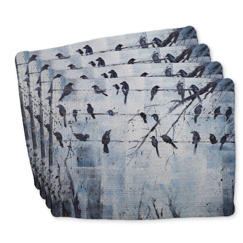Braided Polyester Placemats - Abstract Birds Design, Set of 4