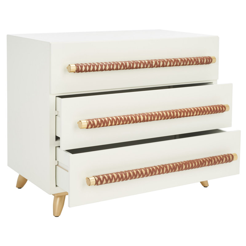 Commode 3 tiroirs l 31,5 po Abdülkerim, Blanc / Doré