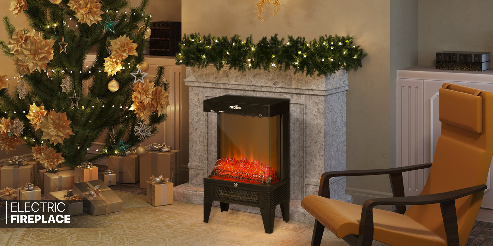 MoNiBloom Electric Fireplace Heater Stove With LED Flame Effect Free