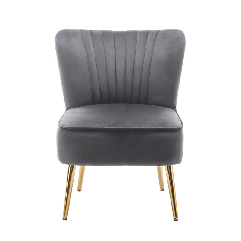 Seelinger Velvet Accent Chair with Gold Chrome Legs, Grey Velvet