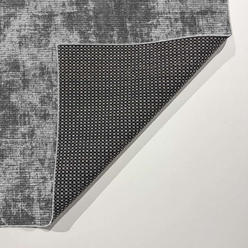 Middlefield Gray Abstract Cotton Chenille Area Rug, Square 4'