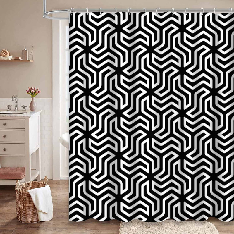 Rideau de douche noir moderne avec 12 crochets, L 72 po x l 72 po