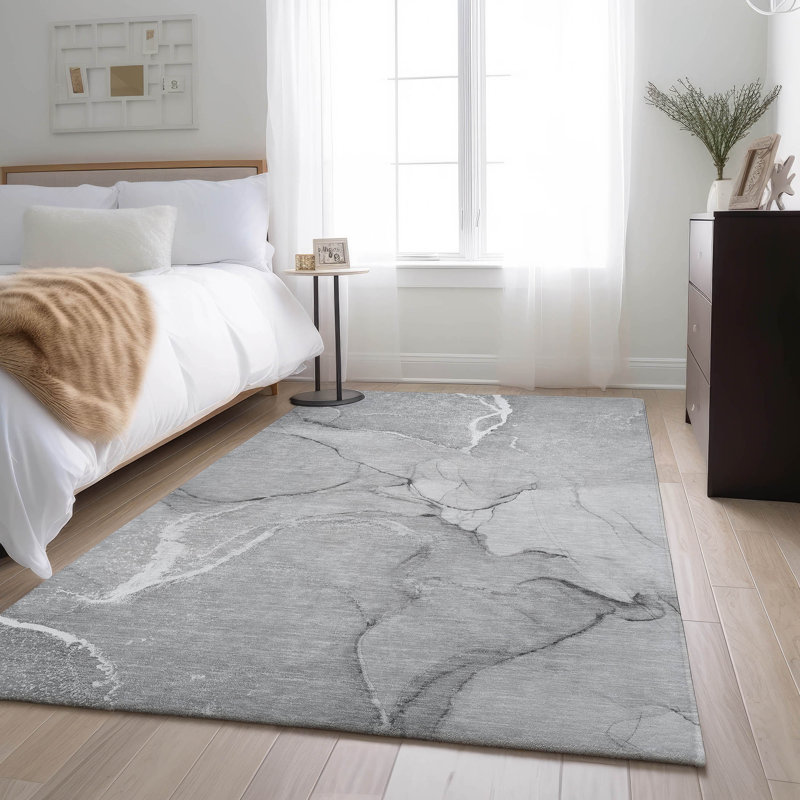 Premium Machine Washable Cerrito AMF510 Gray Rug, Rectangle 2'6" x 3'10"