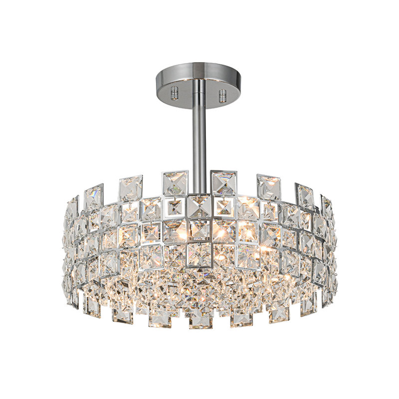 Atticus 4-Light Modern Round Crystal Semi Flush Mount Ceiling Light, Chrome