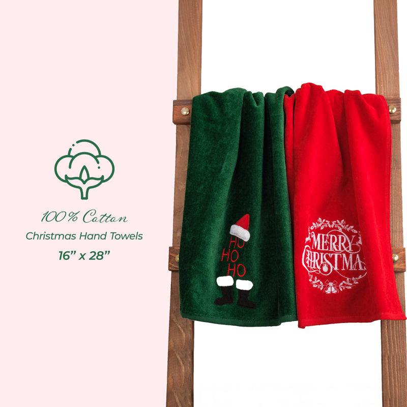Ensemble de 2 serviettes en coton Jelitza, Vert / rouge