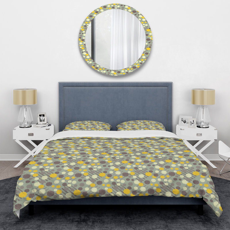 Ensemble de housse de couette en microfibre jaune / gris / vert 2 pièces, Housse de couette simple + 1 taie décorative stan