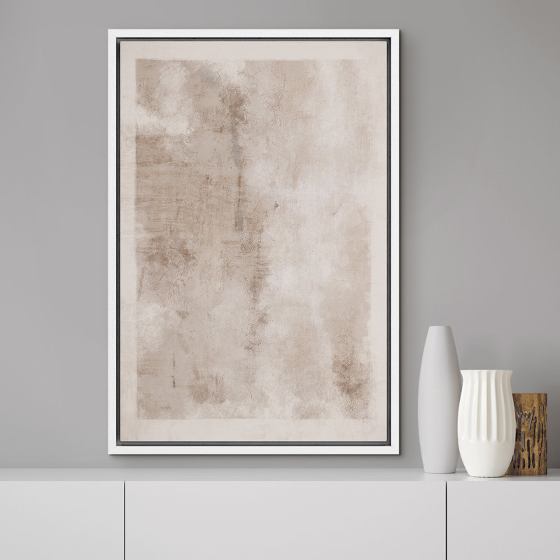 Faded Textured Brown Tan Colour Blocks Abstract Shapes Minimalism Contemporary Nordic Wall Decor, White Floater Frame